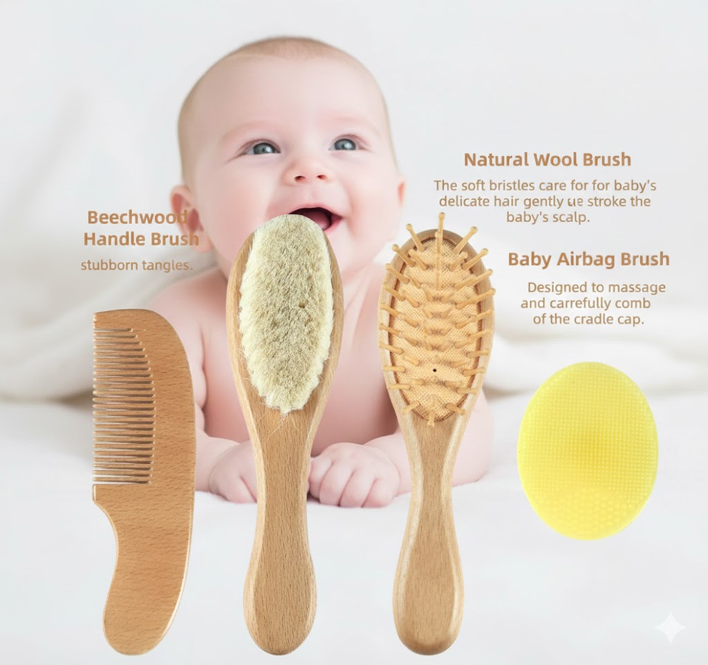 Baby Wooden Hairbrush Set
